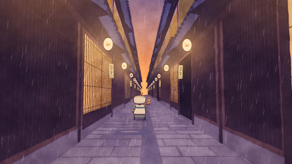Pontocho as the lanterns come on and the rain starts.